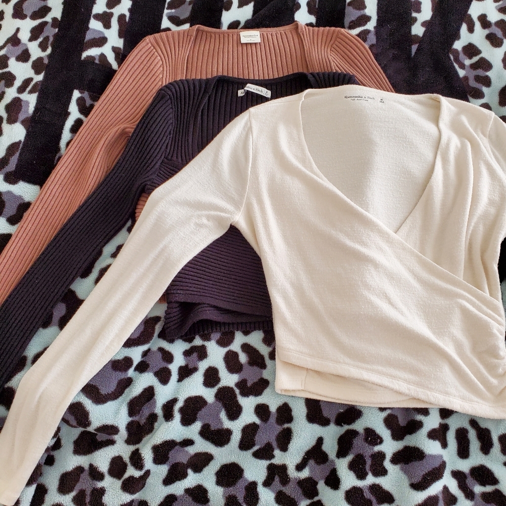 Abercrombie and Fitch Super Soft Knit Faux Wrap Crop Tops